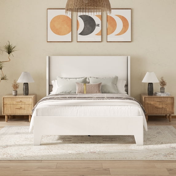 VIPLOV Queen Size Bed Frame with Faux Leather Upholstered Headboard ...