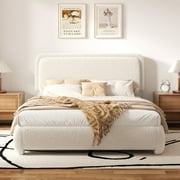 VIPLOV Queen Size Boucle Bed Frame, Cloud Upholstered Platform Bed with Height Adjustable Headboard & Soft Rounded Corners, No Noise Free, Easy Assembly,Beige