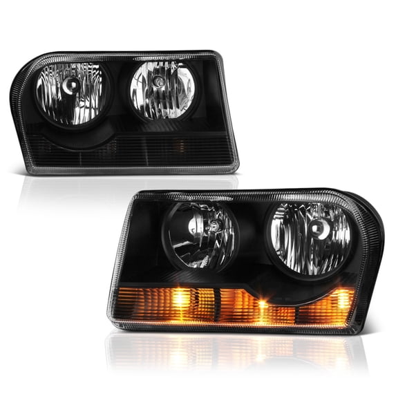 VIPMOTOZ Black Housing OE-Style Headlight Headlamp Assembly For 2005-2008 Chrysler 300 Halogen Model, Driver & Passenger Side