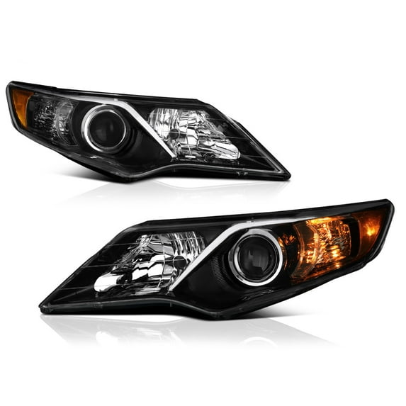 VIPMOTOZ Black Housing OE-Style Projector Headlight Headlamp Assembly For 2012-2014 Toyota Camry Halogen Model, Driver & Passenger Side