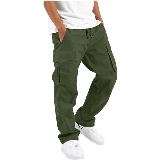 VIPOIN Boys' Cotton Cargo Pants Kids Drawstring Elastic Waist Multi Pocket Straight Leg Casual Outdoor Trousers
