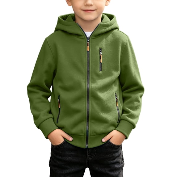 VIPOIN Boys Fleece Hooded Zip Up Jacket Sherpa Lined Casual Warm Winter Outerwear with Zipper Pockets