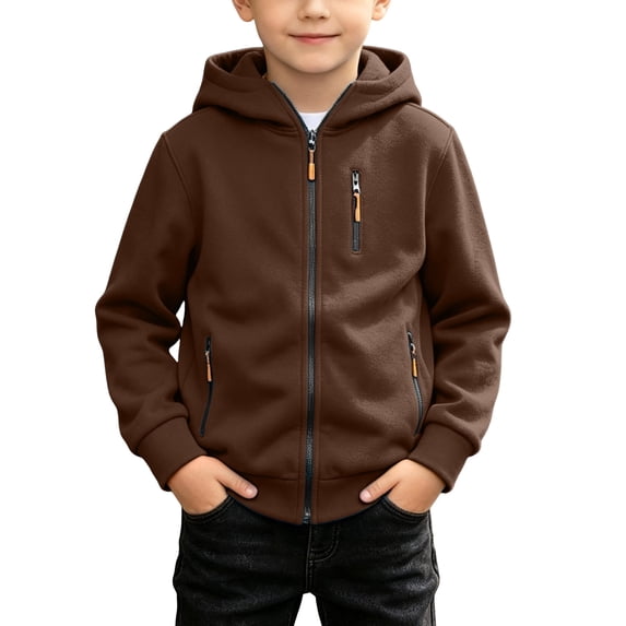 VIPOIN Boys Fleece Hooded Zip Up Jacket Sherpa Lined Casual Warm Winter Outerwear with Zipper Pockets