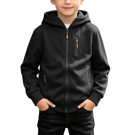VIPOIN Boys Fleece Hooded Zip Up Jacket Sherpa Lined Casual Warm Winter Outerwear with Zipper Pockets