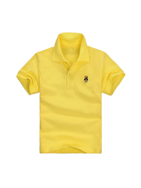 Boys & Girls Soft Cotton Tee Shirt with Bear Logo, Breathable Short Sleeve Uniform Top