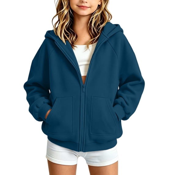 VIPOIN Boys Girls Zip‑Up Hoodie, Raglan Long Sleeve Soft Sweatshirt with Pockets, Sizes 5-16 Years