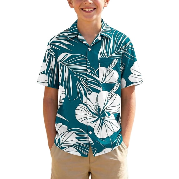 VIPOIN Boys Hawaiian Short Sleeve Button Down Shirt 3-15 Years Old Casual Summer Top with Pocket