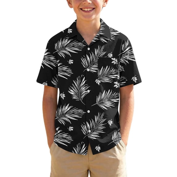 VIPOIN Boys Hawaiian Short Sleeve Button Down Shirt 3-15 Years Old Casual Summer Top with Pocket