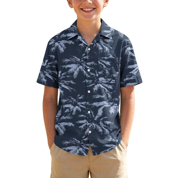 VIPOIN Boys Hawaiian Short Sleeve Button Down Shirt 3-15 Years Old Casual Summer Top with Pocket