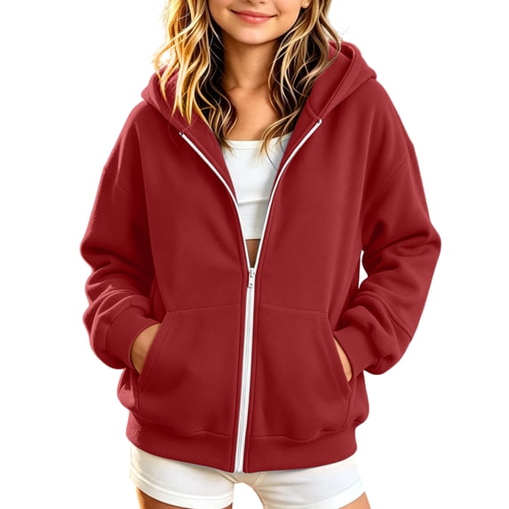 VIPOIN Full‑Zip Hoodie for Kids, Long Sleeve Hooded Sweatshirt for Boys Girls, Spring Fall Outerwear