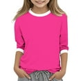 thumbnail image 1 of VIPOIN Girls 3/4 Length Sleeve T-Shirt Round Neck Contrast Trim Tee Versatile Basic Top, 1 of 6