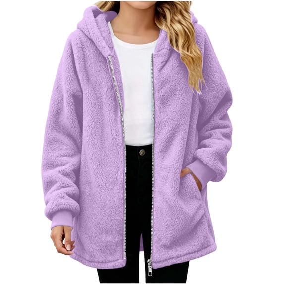 VIPOIN Girls Full Zip Hooded Fleece Jacket, Mid-Length Sherpa Coat Warm Fall Winter Outerwear