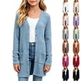 thumbnail image 1 of VIPOIN Girls Knit Long Cardigan Sweater, Ribbed Button Down with Side Pockets, Casual Layering Outerwear, 1 of 6
