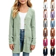 thumbnail image 1 of VIPOIN Girls Knit Long Cardigan Sweater, Ribbed Button Down with Side Pockets, Casual Layering Outerwear, 1 of 6