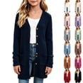 thumbnail image 1 of VIPOIN Girls Knit Long Cardigan Sweater, Ribbed Button Down with Side Pockets, Casual Layering Outerwear, 1 of 6