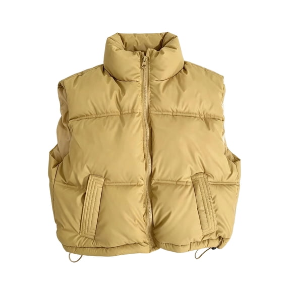 VIPOIN Girls Puffer Vest Zip Up Lightweight Sleeveless Winter Jacket Stand Collar Drawstring Hem Warm Outerwear