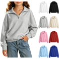 thumbnail image 1 of VIPOIN Girls Quarter Zip Pullover Sweatshirt, Loose Drop Shoulder Long Sleeve Top Aged 5-16 Years Old, 1 of 7