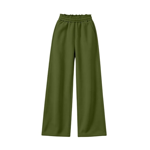 VIPOIN Girls Ruffle High‑Waist Pants, Wide‑Leg Elastic Waist Open‑Hem Casual Sweatpants with Pockets