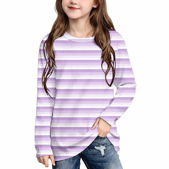 VIPOIN Girls' Striped Long Sleeve Crewneck Top Soft Casual Layering T-Shirt Fall Winter Shirt