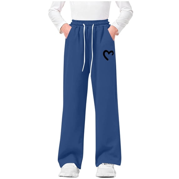 VIPOIN Girls' Wide Leg Sweatpants Heart Graphic Elastic Waist Casual Trousers Daily Lounge Streetwear