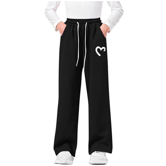VIPOIN Girls' Wide Leg Sweatpants Heart Graphic Elastic Waist Casual Trousers Daily Lounge Streetwear
