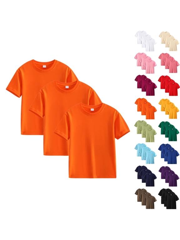 Kids 3-Pack Tees Cotton Crew Neck Short Sleeve Plain T-Shirts Sizes 2-12 Years Old