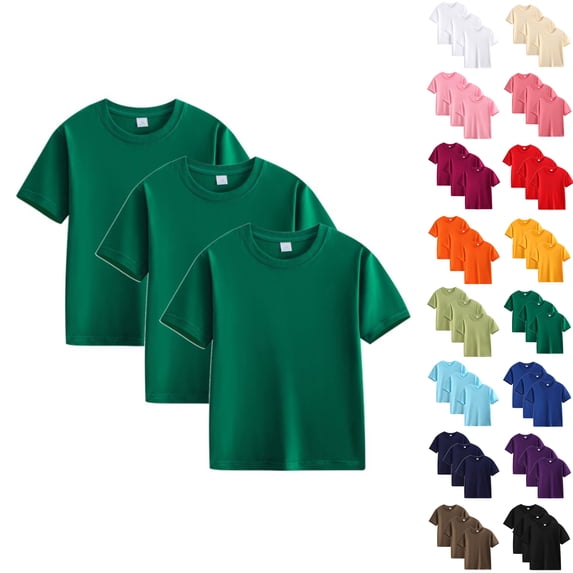 VIPOIN Kids 3-Pack Tees Cotton Crew Neck Short Sleeve Plain T-Shirts Sizes 2-12 Years Old