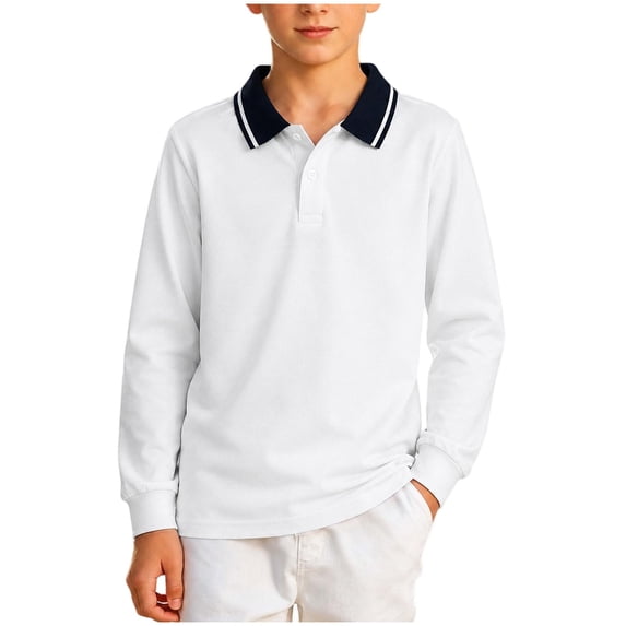 VIPOIN Kids Contrast Collar Long Sleeve Shirt, Classic Button Front Casual Top for School Uniform