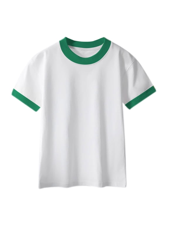 Kids Contrast Trim Ringer Tee Short Sleeve Crewneck T-Shirt Boys Girls Summer Clothes