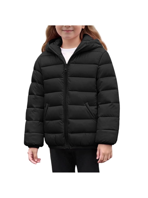 Kids' Hooded Cotton Padded Jacket - Lightweight Quilted Fall Winter Warm Coat, Sizes 4-14 Years
