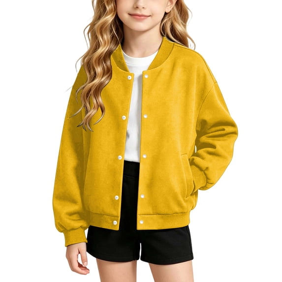 VIPOIN Kids Varsity Jacket, Snap Button Long Sleeve Bomber Coat with Ribbed Collar, Casual Outerwear