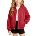 thumbnail image 1 of VIPOIN Kids Varsity Jacket, Snap Button Long Sleeve Bomber Coat with Ribbed Collar, Casual Outerwear, 1 of 6