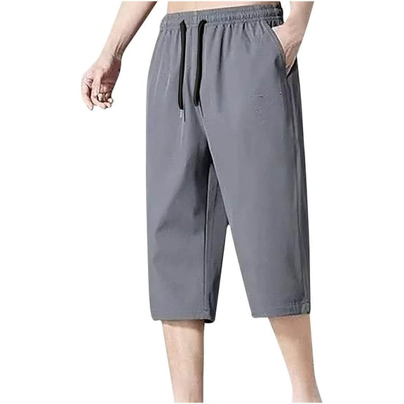 VIPOIN Men's Capri Pants Lightweight Athletic Pants Drawstring Comfy Lounge Sweatpants with Pockets