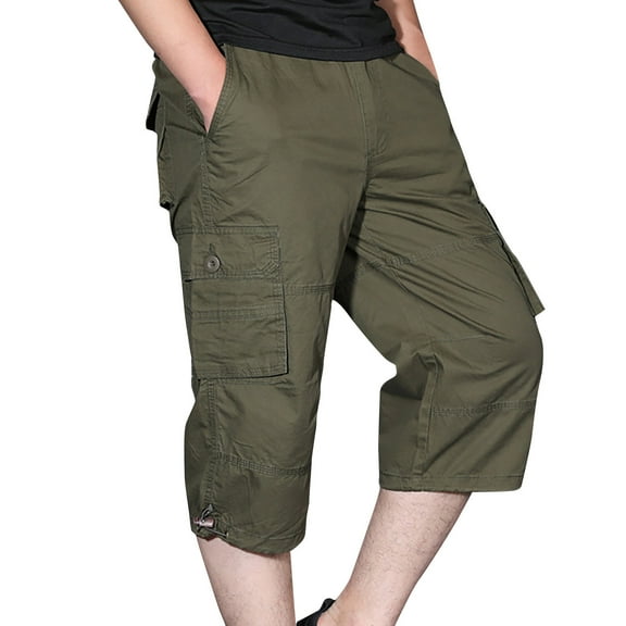 VIPOIN Men's Cargo Shorts Casual Twill Elastic 3/4 Capri Pants Below Knee Long Shorts with Pockets