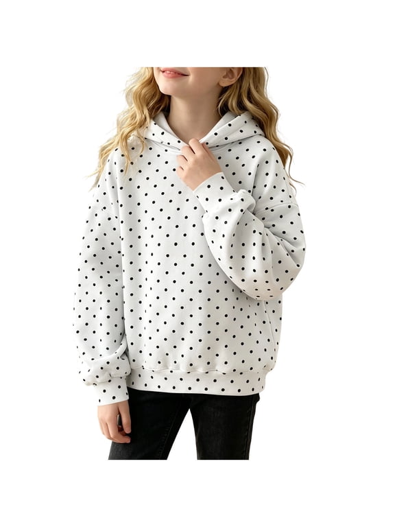 Polka Dot Hoodie for Girls Long Sleeve Pullover Drop Shoulder Cute Pattern Sweatshirt Casual Tops