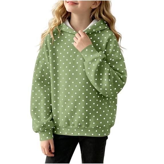 VIPOIN Polka Dot Hoodie for Girls Long Sleeve Pullover Drop Shoulder Cute Pattern Sweatshirt Casual Tops