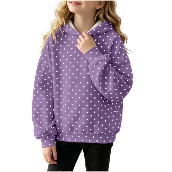 VIPOIN Polka Dot Hoodie for Girls Long Sleeve Pullover Drop Shoulder Cute Pattern Sweatshirt Casual Tops