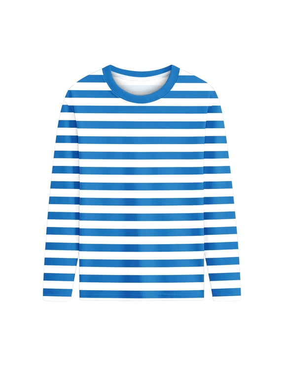 Unisex Kids Striped Long Sleeve Tee, Crew Neck Soft Basic T-Shirt for 3-14 Years Old