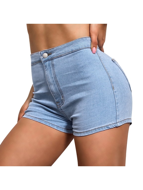 Jeans Shorts Womens High Waisted Stretchy Sexy Butt-Lifting Hot Denim Shorts(302,L)