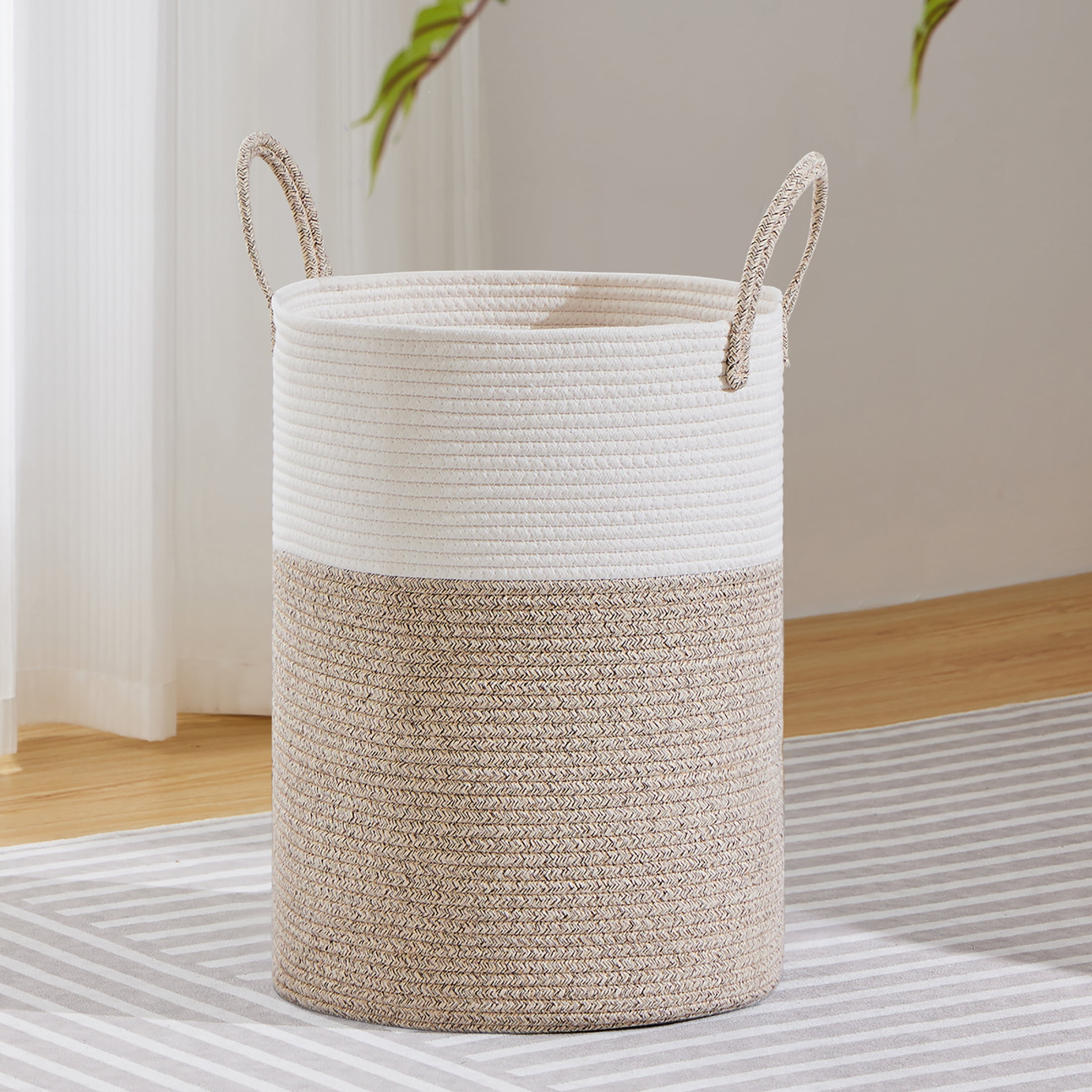 VIPOSCO Large Laundry Hamper, Tall Woven Rope Storage Basket for