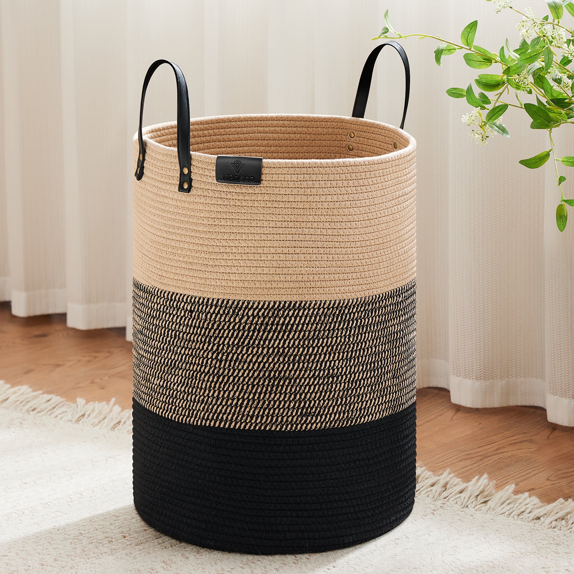 VIPOSCO Tall Laundry Basket, Large Dirty Clothes Hamper with Leather