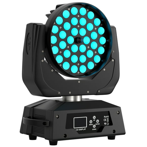 VIPQV Moving Head Wash Stage Light - RGBW 4-in-1 LED, Sound Activated, DMX - 1 Pc, 36x10W