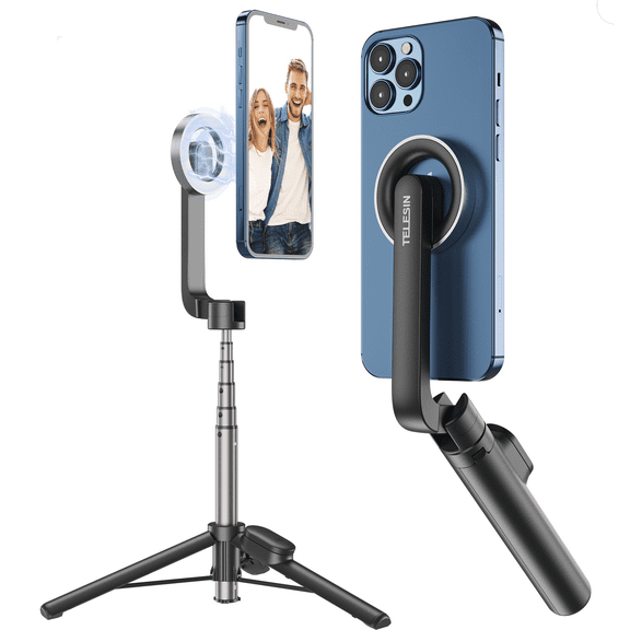 VIPQV 27" Magnetic Selfie Stick, 360 Rotation Extendable Selfie Stick Tripod with Bluetooth Remote & Metal Ring for iPhone/Android