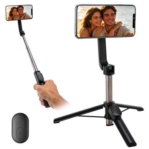 VIPQV 27" Magnetic Selfie Stick, 360° Rotation Extendable Selfie Stick Tripod with Bluetooth Remote & Metal Ring for iPhone/Android