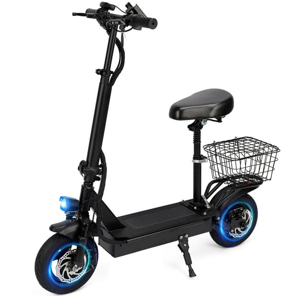 VIPQV 400W Electric Scooter for Adult with Seat, 10" Commuter Electric Scooter with Carry Basket, Up to 25 20MPH, 25Miles Range