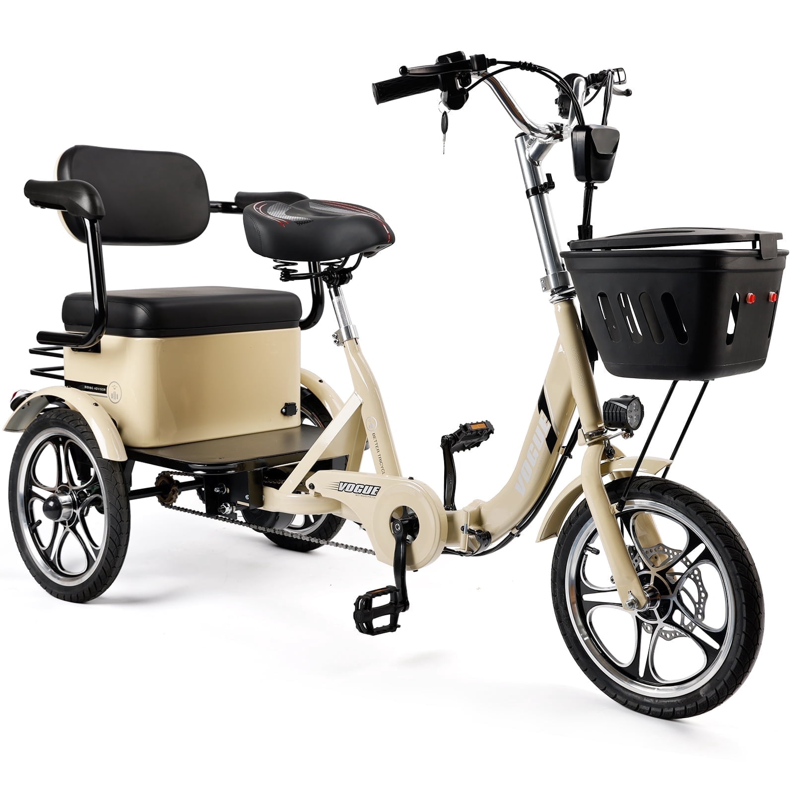 VIPQV Electric Tricycle, 400W Folding Trike Ebike 16", 3 Wheel Electric Tricycle, 14MPH Max Speed, Up to 34 Miles , 48V 12AH UL2849 Tricycle for Adults
