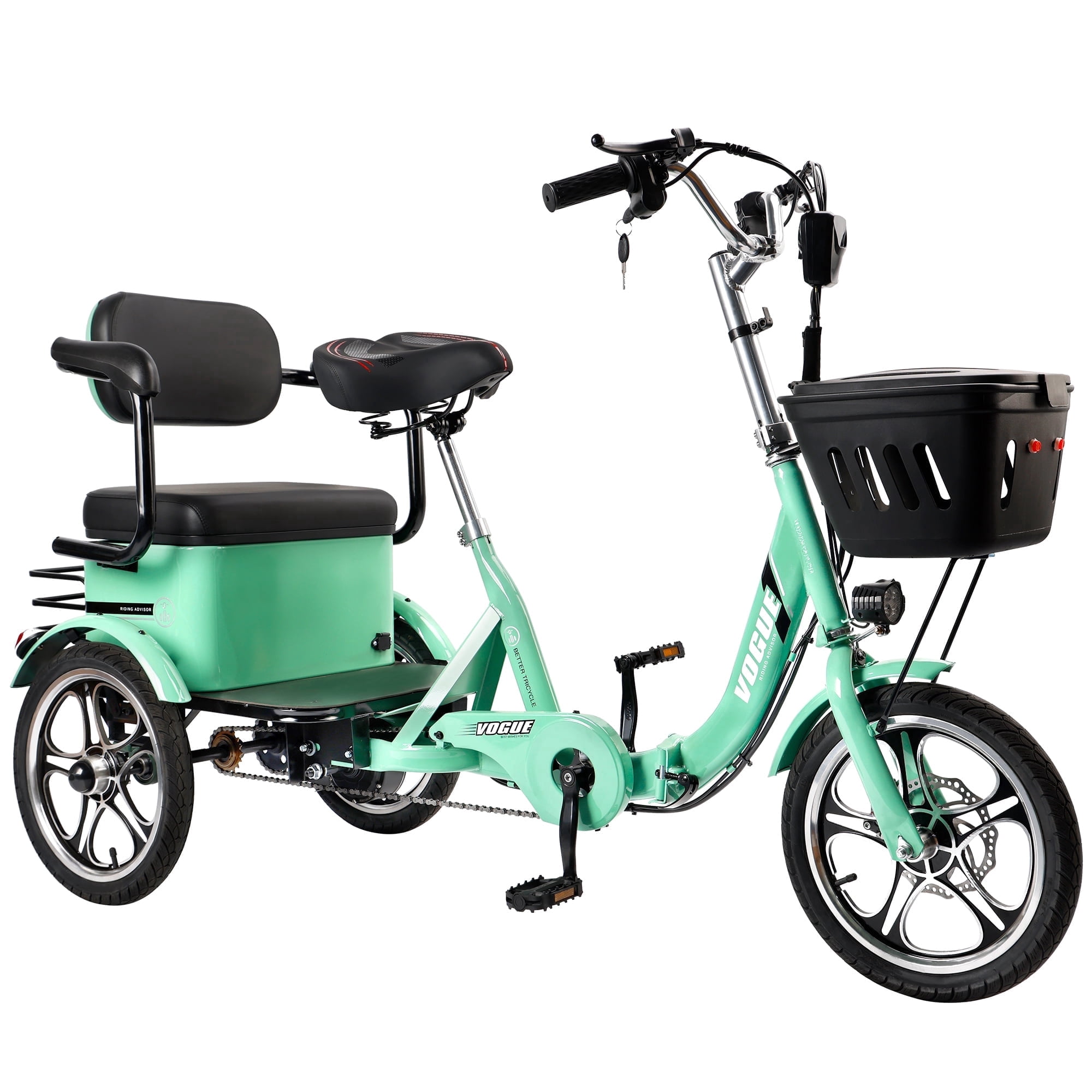 VIPQV Electric Tricycle, 400W Folding Trike Ebike 16", 3 Wheel Electric Tricycle, 14MPH Max Speed, Up to 34 Miles , 48V 12AH UL2849 Tricycle for Adults