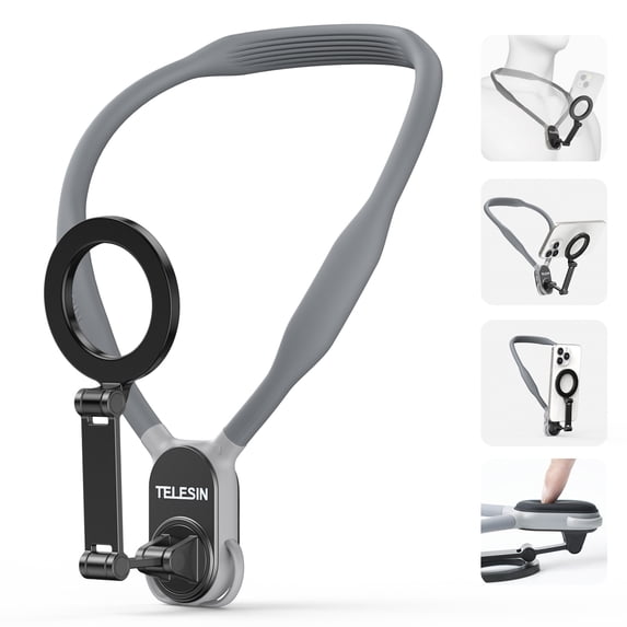 VIPQV Magnetic Neck Mount for Phones, Neck Cell Phone Holder POV/Vlog Selfie Mount Hand Free Phone Neck Holder Chest Stand Strap Video Recording for iPhone Android Phones, Gray