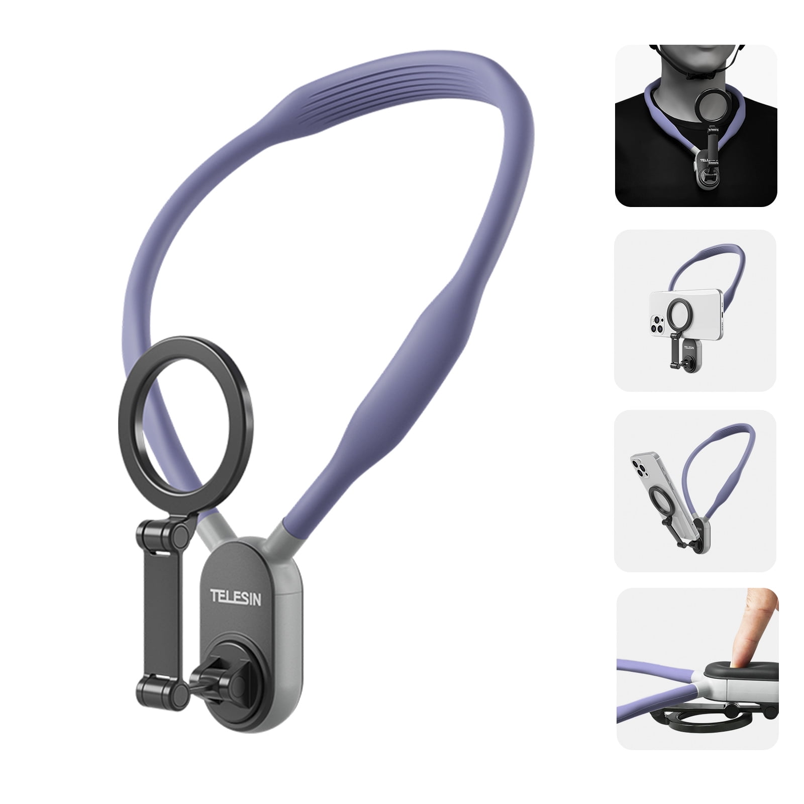 VIPQV Magnetic Neck Mount for Phones, Neck Cell Phone Holder POV/Vlog Selfie Mount Hand Free Phone Neck Holder Chest Stand Strap Video Recording for iPhone Android Phones, Blue