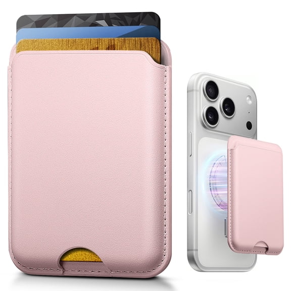 VIPQV Magnetic Phone Wallet, 3-Card Holder with RFID Blocking for iPhone 17/16/15/14/13/12,Pink